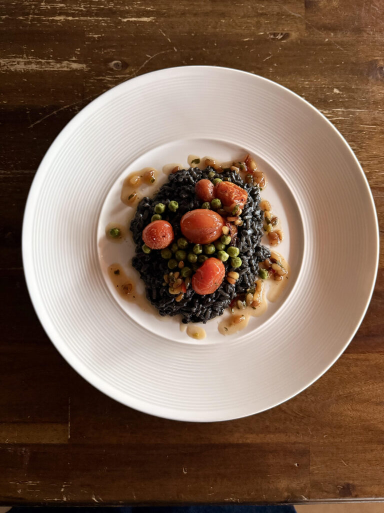 Squid Ink Risotto with Roasted Tomatoes